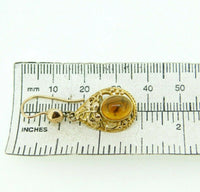 English 9k Gold Genuine Natural Citrine Earrings Filigree and Leaves (#J5068)