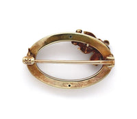 14k Gold Oval Flower Pin w/ Gilloche Engraving Applied Leaves Flowers (#J6249)