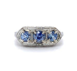 18k White Gold Genuine Natural Ceylon Sapphire Filigree Ring Jewelry (#J5649)