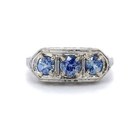 18k White Gold Genuine Natural Ceylon Sapphire Filigree Ring Jewelry (#J5649)