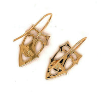 14k Yellow Gold Arts and Crafts Style Earrings Shield Design (#J4878)