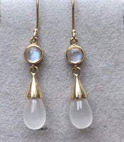 14k Yellow Gold Genuine Natural Moonstone Drop Briolette Earrings (#J5300)