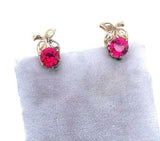 Vintage 14k Yellow Gold Synthetic Ruby and Diamond Earrings (#J5142)