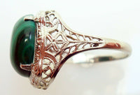 14K Gold Oval Genuine Natural Malachite Filigree Ring (#J2900)