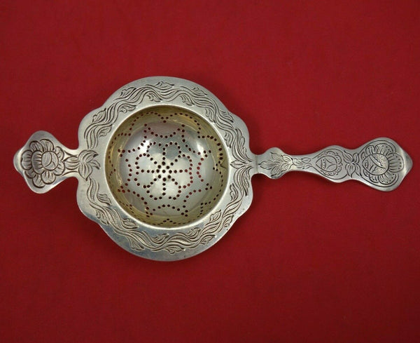 K. Wikant Norwegian 830S Silver Tea Strainer Hand Chased Flowers Leaves Pcd