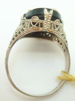 10K Gold Filigree / Art Deco Oval Hard Stone Genuine Natural Cameo Ring (#J2557)