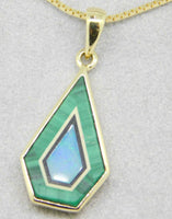 14k Gold Kite Shaped Intarsia Pendant with Genuine Natural Opal Inlay (#J4277)