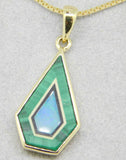 14k Gold Kite Shaped Intarsia Pendant with Genuine Natural Opal Inlay (#J4277)