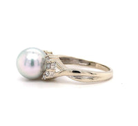 14k White Gold 8.8mm Silver Akoya Pearl Ring Jewelry (#J5591)