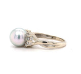 14k White Gold 8.8mm Silver Akoya Pearl Ring Jewelry (#J5591)