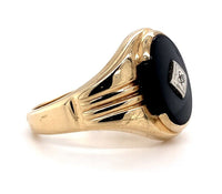 10k Yellow Gold Men's Genuine Natural Black Onyx and Diamond Ring (#J5861)