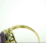 Art Deco 10k Yellow Gold Filigree Genuine Natural Amethyst Ring (#J4423)