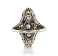 18k White Gold Art Deco Long Genuine Natural Diamond Filigree Ring (#J5584)