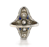 18k White Gold Art Deco Long Genuine Natural Diamond Filigree Ring (#J5584)