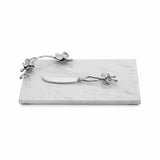 White Orchid by Michael Aram Marble Small Cheese Board with Knife - New