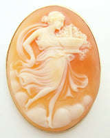 14k Yellow Gold Genuine Natural Shell Cameo Pin Full Figure Woman (#J2784)