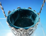 Sterling Silver Pin Cushion with Teal Velvet and Handle 5 1/2" 1.9 ozt. (#6467)