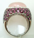 14k White Gold Pink Genuine Natural Tourmaline and Rose Quartz Ring (#J2976)