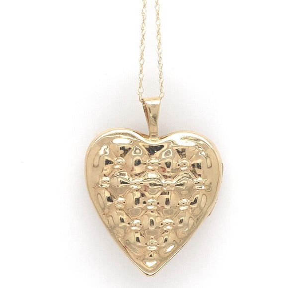 10k Yellow Gold Reversible Heart Locket w/ Quilted and Engraved Designs (#J6432)