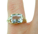 Art Deco 14k Yellow Gold Filigree 2.72ct Genuine Natural Aquamarine Ring #J4521