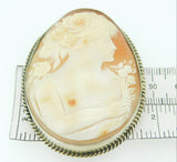 Sterling Large Genuine Natural Shell Cameo Pin Pendant with GW Frame (#J4230)