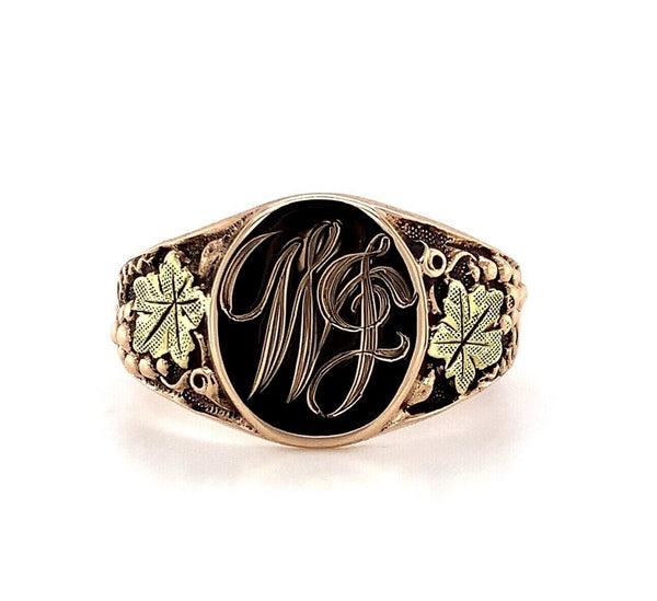 10k Yellow Gold Men's Signet Ring with Grapes and Leaves (#J5684)