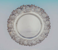 Redlich Sterling Silver Serving Tray Round Applied Border Flowers #1887 (#3534)