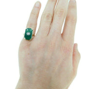 14k Yellow Gold Art Deco Genuine Natural Chrysoprase and Diamond Ring (#J4795)