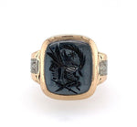 10k Two Color Gold Hematite Intaglio Warrior Men's Ring Jewelry (#J5673)