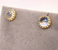 14k Gold Genuine Natural Moonstone Stud Earrings Blue Flash (#J4897)