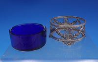 Wilcox Sterling Silver Salt Cellar Master Swags Ribbon Cobalt Glass 7228 (#6941)