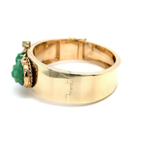 14k Yellow Gold Wide Heavy Gold Bangle Bracelet with Jade (#J5426)