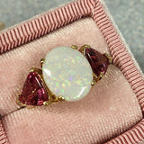 14k Yellow Gold Genuine Natural Opal and Pink Tourmaline Ring (#J4417)