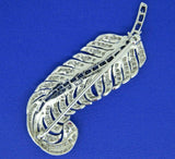 18k White Gold Feather Plume Genuine Natural Diamond and Sapphire Pin (#J4465)