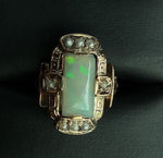 9k Rose Gold Rectangular Opal and Seed Pearl Ring Jewelry (#J5618)