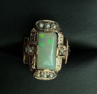9k Rose Gold Rectangular Opal and Seed Pearl Ring Jewelry (#J5618)