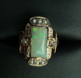 9k Rose Gold Rectangular Opal and Seed Pearl Ring Jewelry (#J5618)