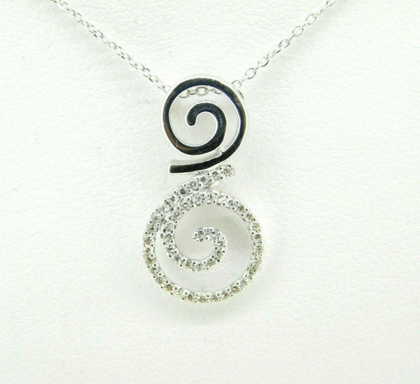 14k White Gold Genuine Natural Diamond Swirl Pendant .15cts (#J725)