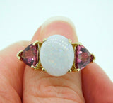 14k Yellow Gold Genuine Natural Opal and Pink Tourmaline Ring (#J4417)