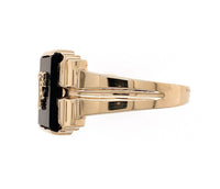10k Yellow Gold Genuine Natural Onyx Men's Ring Initial "F" Size 11 (#J6130)