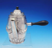 Danish Sterling Silver Chocolate Pot w/ Wood Handle Swag Ribbon Motif (#3583)