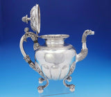 William Thomson Coin Silver Tea Set 4pc w/ Floral and Acanthus Leaf Motif #3654