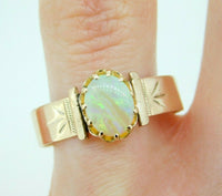 10k Rose Gold Genuine Natural Opal Victorian Wide Band Ring (#J5110)