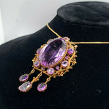Large 37 Carat Victorian 14k Gold Genuine Natural Amethyst Pin Pendant (#J5477)