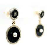 14k and Platinum Black Onyx Art Deco Earrings (#J5528)