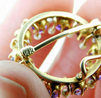 14k Yellow Gold Victorian Amethyst and Pearl Circle Pin (#J4438)