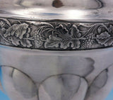 Geoff Coin Silver Tea Pot with Band of Embossed Grapes Leaves 10" Tall (#3777)