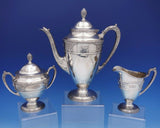 Rose Point by Wallace Silverplate Tea Set 3pc #N6702 Tea Pot Sugar Creamer #3172
