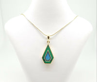 14k Gold Kite Shaped Intarsia Pendant with Genuine Natural Opal Inlay (#J4277)