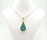 14k Gold Kite Shaped Intarsia Pendant with Genuine Natural Opal Inlay (#J4277)